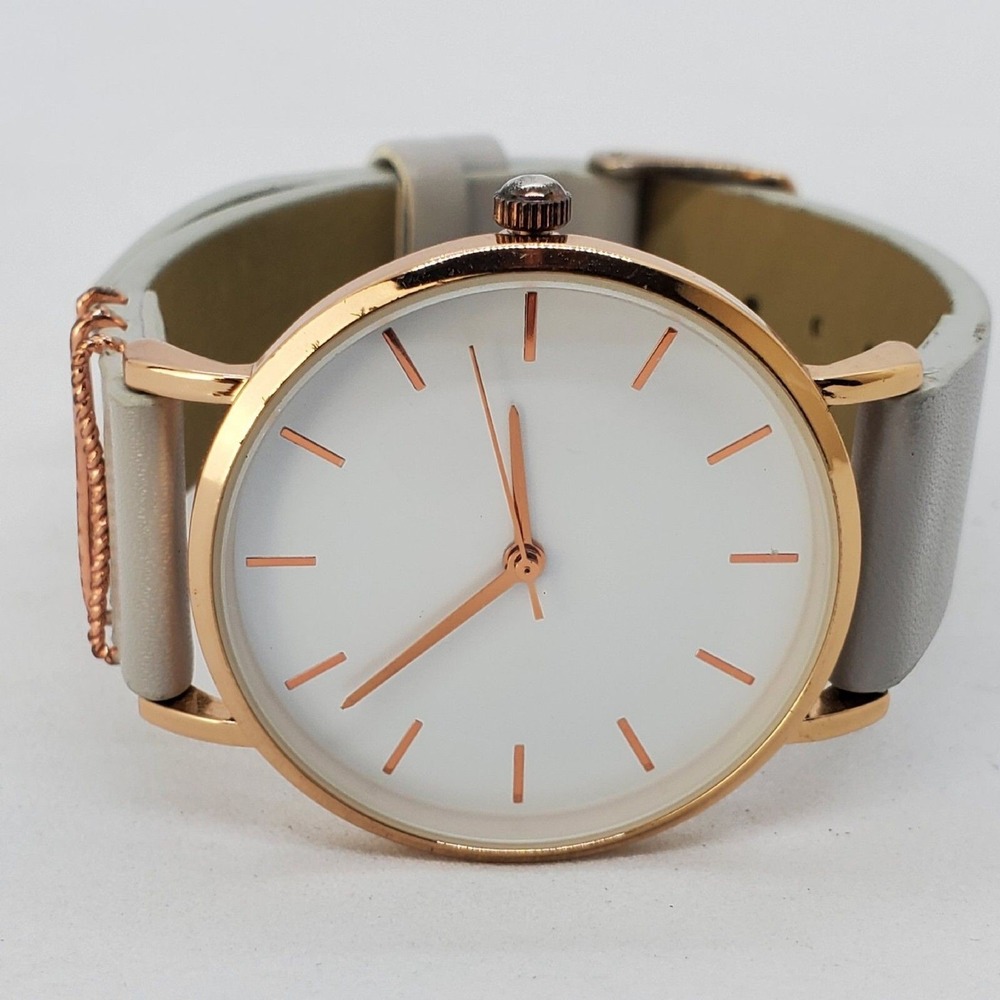 Women's Analog Watch 36MM White Dial Gray Faux Leather Bands New Battery